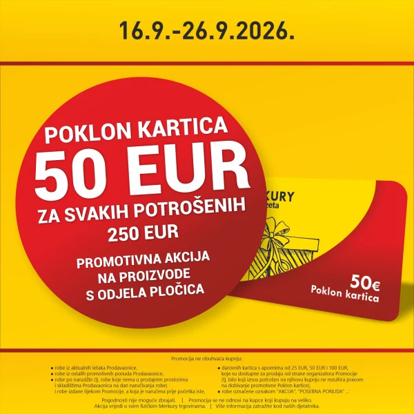 POKLON KARTICA 50 EUR ZA SVAKIH POTROŠENIH 250 EUR