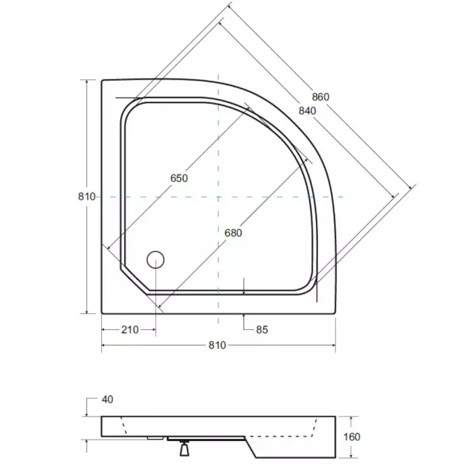 POLUKRUŽNA TUŠ KADA ALEX 80X80X4/16,3