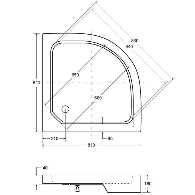 POLUKRUŽNA TUŠ KADA ALEX 80X80X4/16