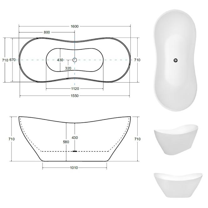 Kada Viya 160x70 bijela + klik-klak