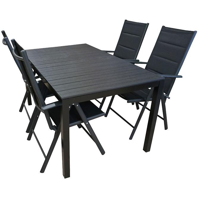 Vrtni set namještaja stol Polywood crni + 4 stolice Vigo