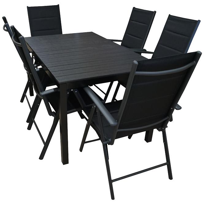Vrtni set namještaja stol Polywood crni + 6 stolica Vigo