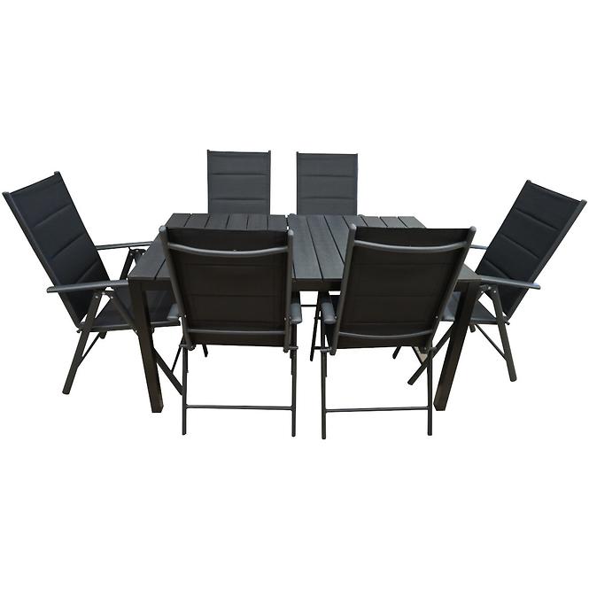 Vrtni set namještaja stol Polywood crni + 6 stolica Vigo