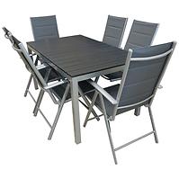 Vrtni set namještaja stol Polywood siva + 6 sklopivih podesivih stolica