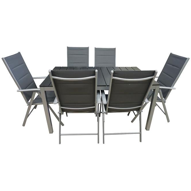 Vrtni set namještaja stol Polywood siva + 6 sklopivih podesivih stolica