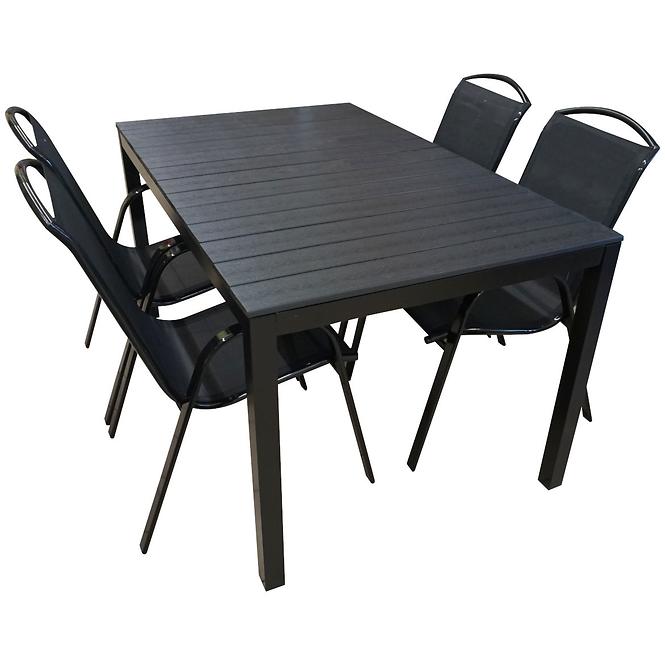 Vrtni set namještaja stol Polywood + 4 stolice Himalaya crna