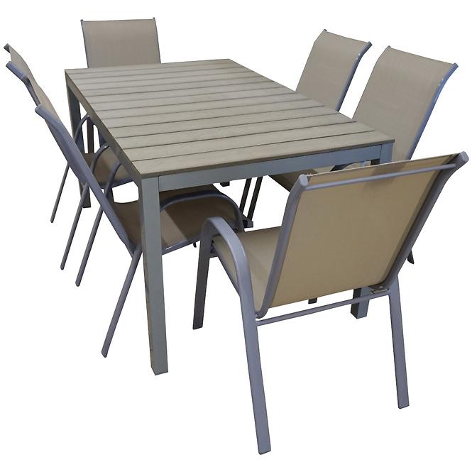 Vrtni set namještaja stol Polywood + 6 stolica taupe