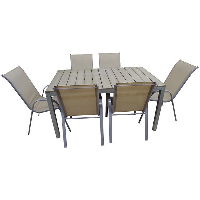 Vrtni set namještaja stol Polywood + 6 stolica taupe