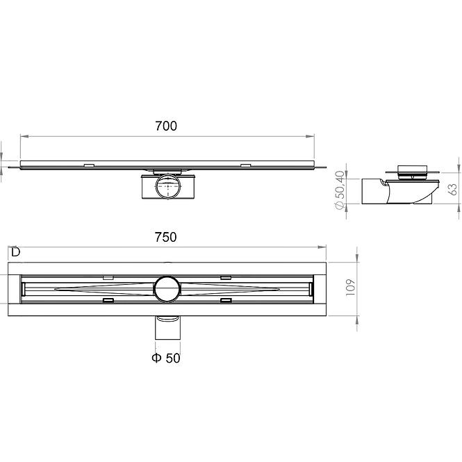 Linearna tuš kanalica Axus 700 kvadrat 12312