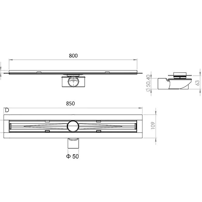 Linearna tuš kanalica Axus 800 kvadrat 12316