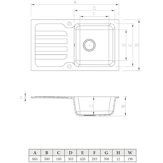 Granitni sudoper 1 korito 860x5 bijeli