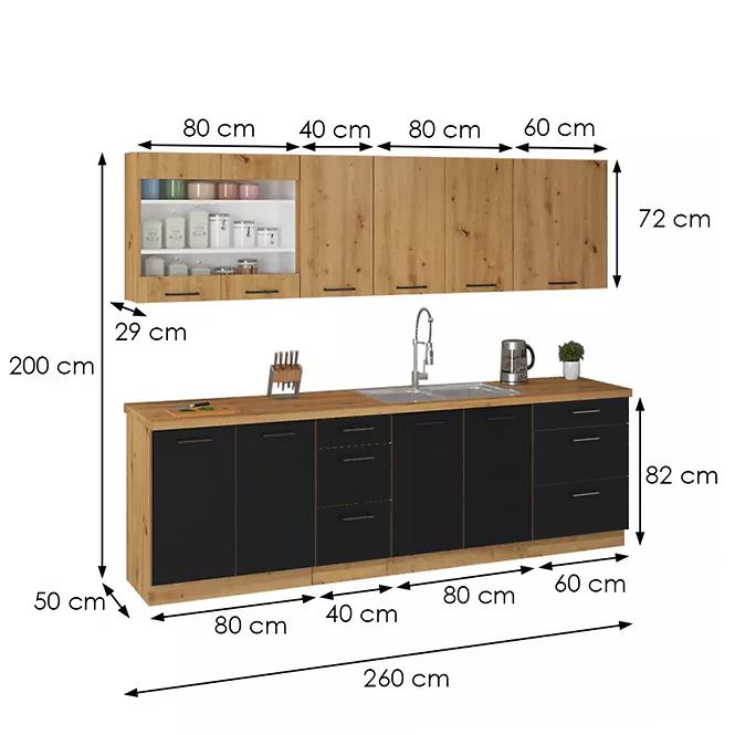 Kuhinja Modena  260 cm crna / zanatski hrast
