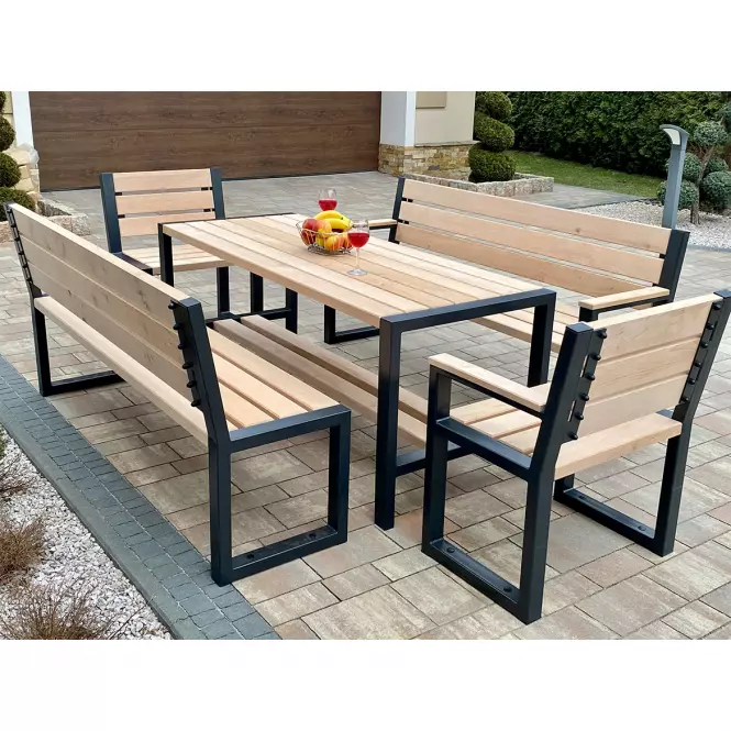 Moderna klupa s naslonom od prirodnog drva,3