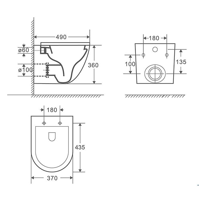 ZIDNA WC SKOLJKA RIMLESS S COUNTERTOP CRVENDAĆ CRNO