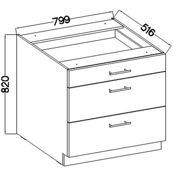 Lara 80d 3s Bb kuhinjski element 3 ladice 80x52x82 cm bijeli