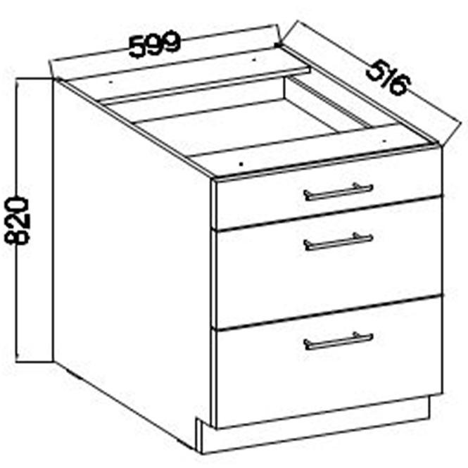 Lara 60d 3s Bb kuhinjski element 3 ladice 60x52x82 cm bijeli