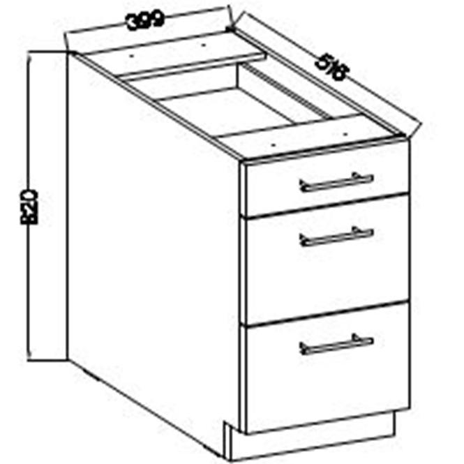 Lara 40d 3s Bb kuhinjski element 3 ladice 40x52x82 cm bijeli/sivi sjaj