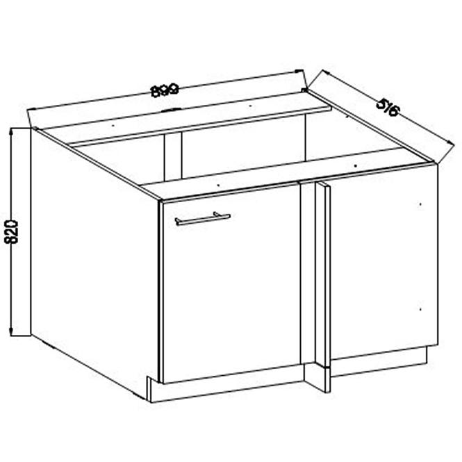 Lara105 Nd 1f Bb kutni kuhinjski element 1 vrata 90x52x82 cm bijeli/sivi sjaj