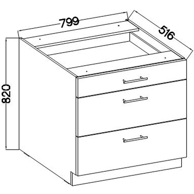 Lara 80d 3s Bb kuhinjski element 3 ladice 80x52x82 cm bijeli/sivi sjaj