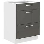 Lara 60d 3s Bb kuhinjski element 3 ladice 60x52x82 cm bijeli/sivi sjaj