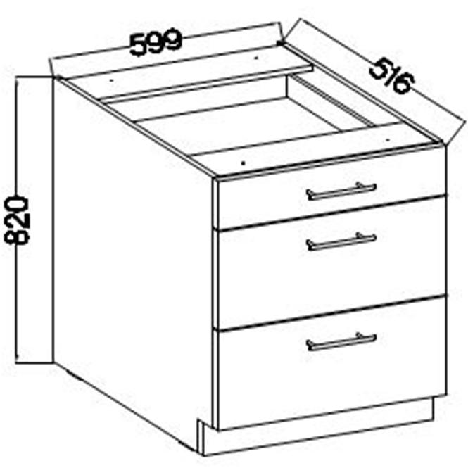Lara 60d 3s Bb kuhinjski element 3 ladice 60x52x82 cm bijeli/sivi sjaj