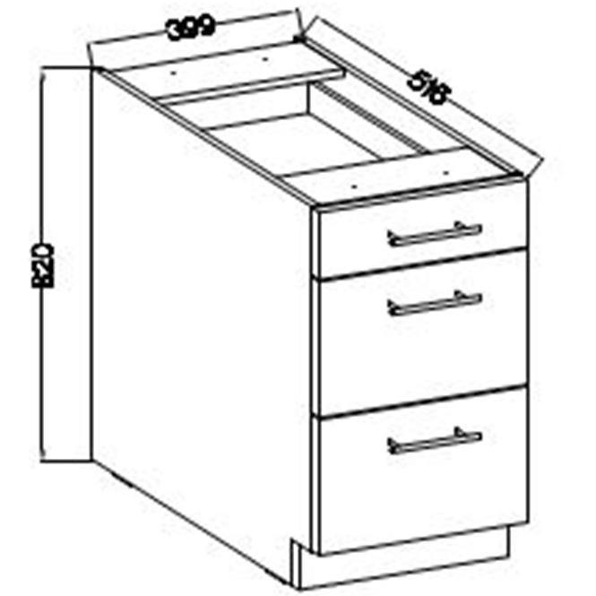 Lara 40d 3s Bb  kuhinjski element 3 ladice 40x52x82 cm bijeli/cappuccino sjaj