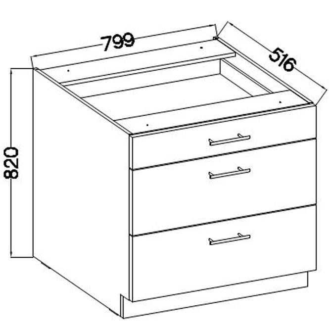 Lara 80d 3s Bb kuhinjski element 3 ladice 80x52x82 cm bijeli/cappuccino sjaj