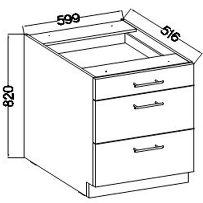 Lara 60d 3s Bb kuhinjski element 3 ladice 60x52x82 cm bijeli/cappuccino sjaj