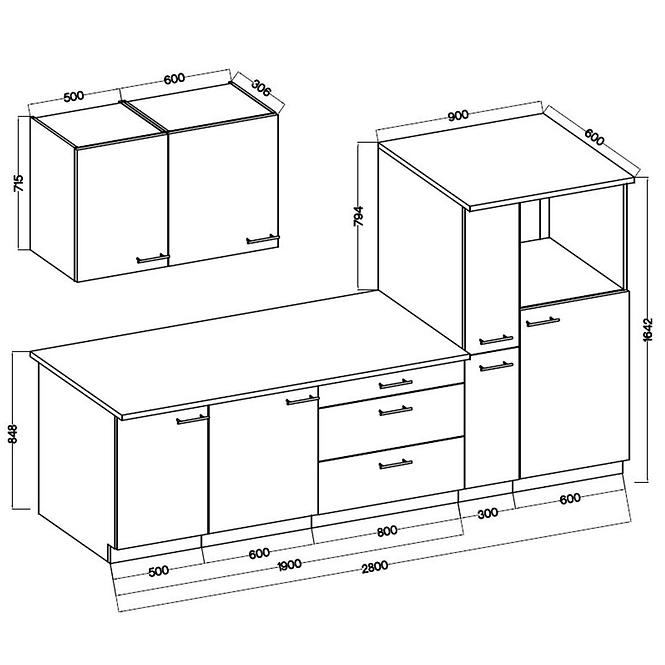 Lara 280 blok kuhinja bez aparata 280x52x210 cm sivo/bijela