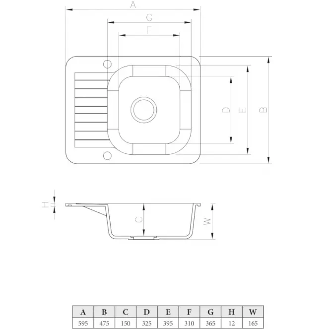 Sudoper granit 1 korito 595x475 bež,3