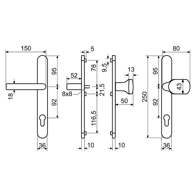 SET ALUMINIJSKI KVAKA RHD.0030.92.F9016