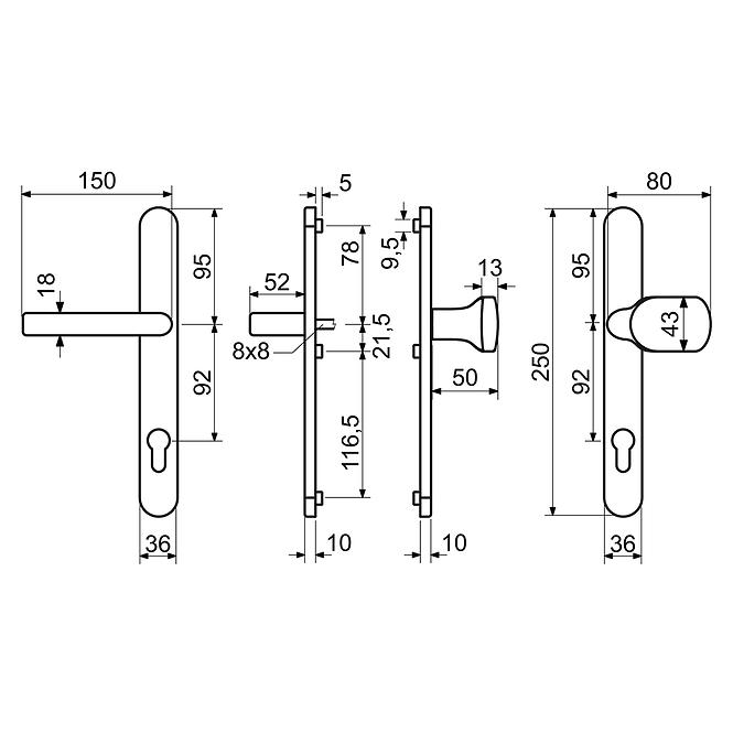 SET ALUMINIJSKI KVAKA  RHD.0030.92.F4