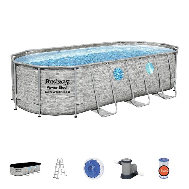 Bazen s metalnom konstrukcijom i pumpom, Power Steel, ovalni, 427 x 250 x 100 cm, 56714