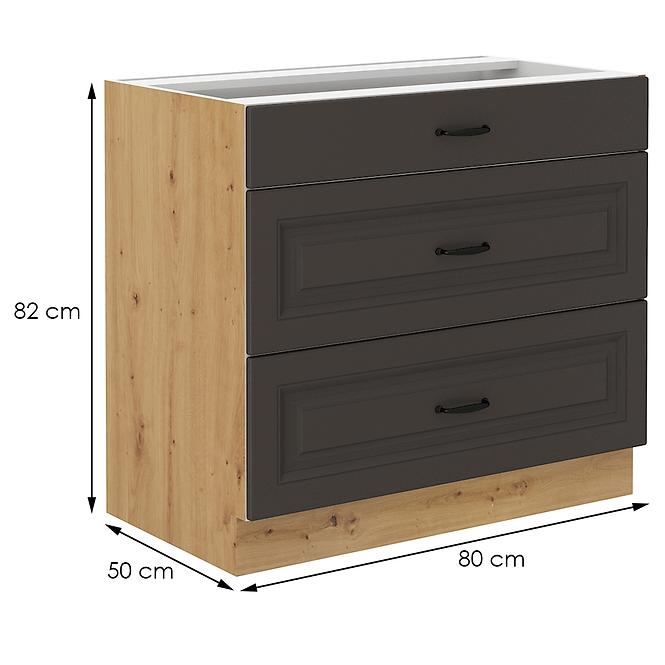 Stilo kuhinjski element 3 ladice 80x52x82 natur (artisan hrast)/tamno sivi