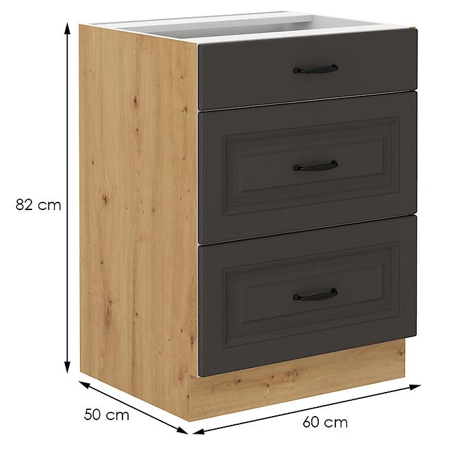 Stilo kuhinjski element 3 ladice 60x52x82 natur (artisan hrast)/tamno sivi