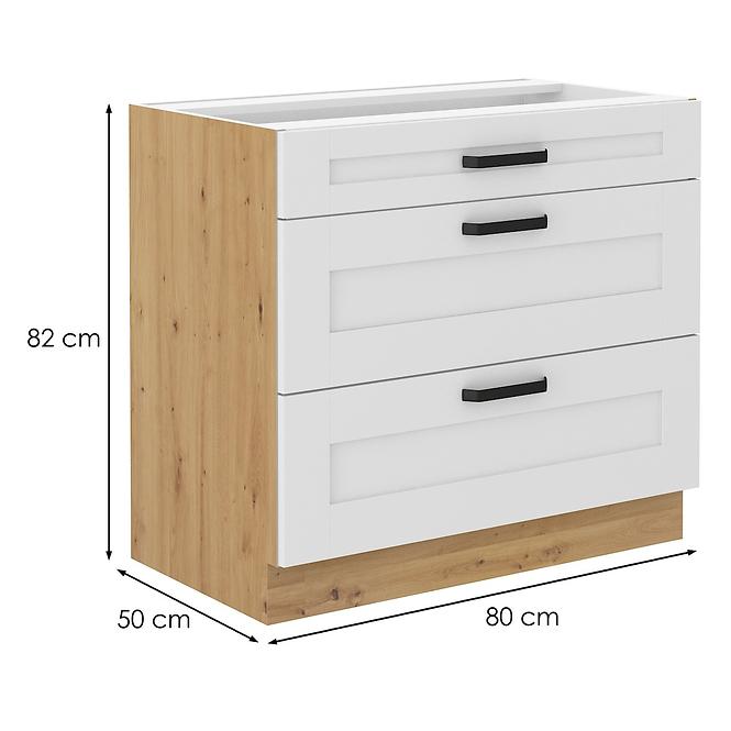 Luna kuhinjski element 3 ladice 80x52x82 bijeli/natur (artisan hrast)