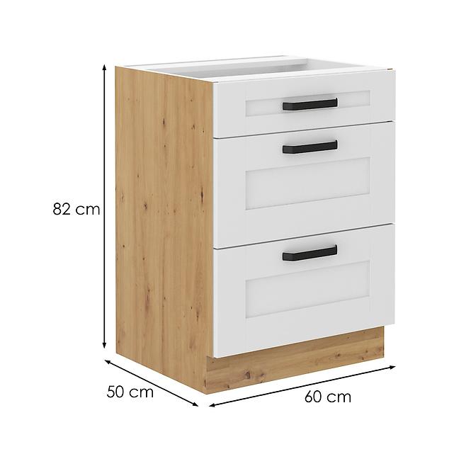 Luna kuhinjski element 3 ladice 60x52x82 bijeli/natur (artisan hrast)