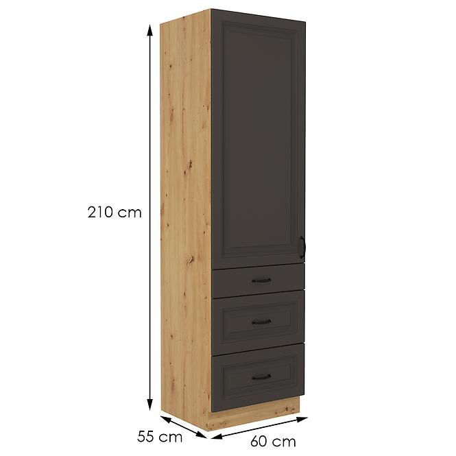 Stilo kuhinjski element 2 vrata +3 ladice 60x57x210 natur (artisan hrast)/tamno sivi
