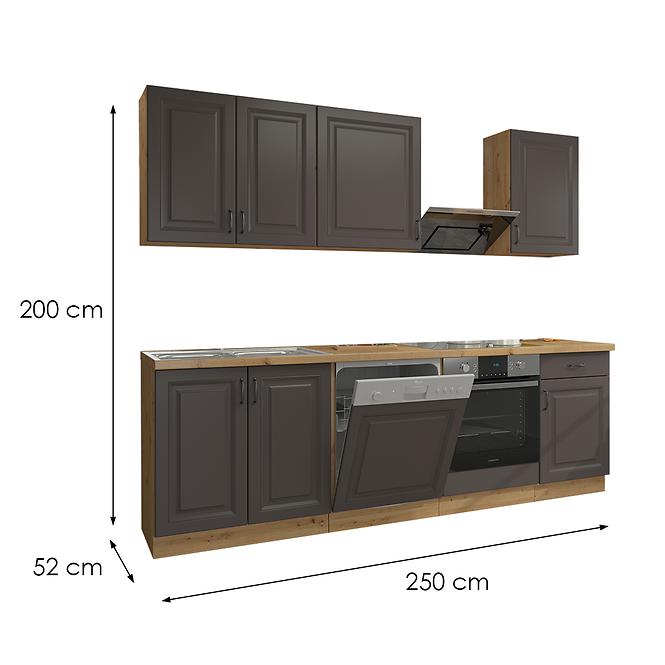 Stilo blok kuhinja 250x52x200 grafit/natur (artisan hrast)