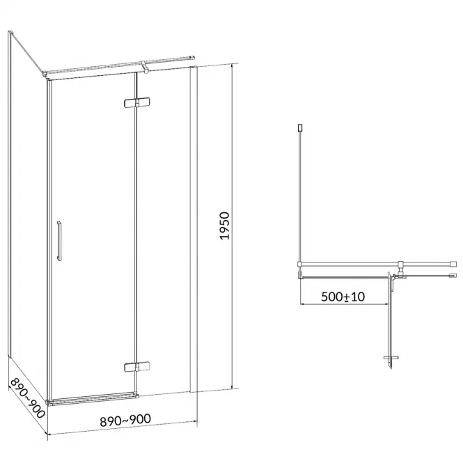 Pravokutna tuš kabina 90x90x195 Pravý