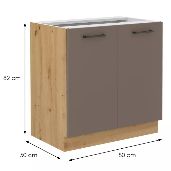 Bologna kuhinjski element 2 vrata 80d 2f bb 80x52x82 cm sivi hrast/artisan hrast,2