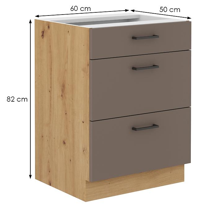 Bologna kuhinjski element 3 ladice 60d 3s bb 60x52x82 cm sivi hrast/artisan hrast