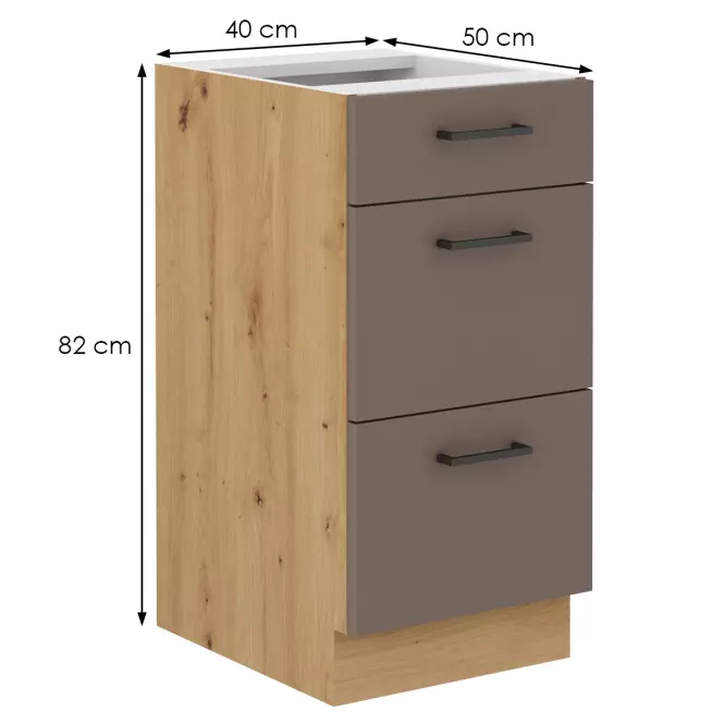 Bologna kuhinjski element 3 ladice  40d 3s bb 40x52x82 cm sivi hrast/artisan hrast,2