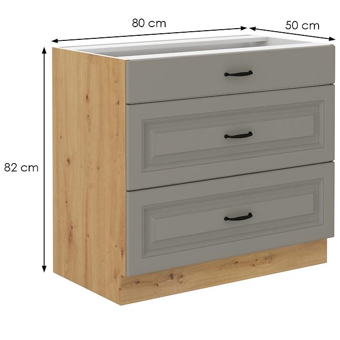 Stilo 80d 3s bb kuhinjski element 3 ladice 80x52x82 cm siva/ natur (artisan hrast)