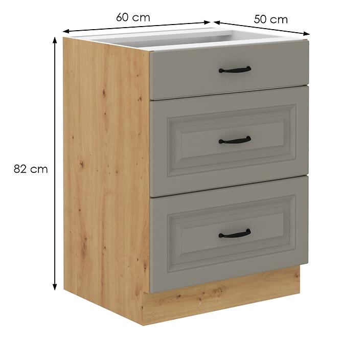 Stilo 60d 3s bb kuhinjski element 3 ladice 60x52x82 cm siva/ natur (artisan hrast)