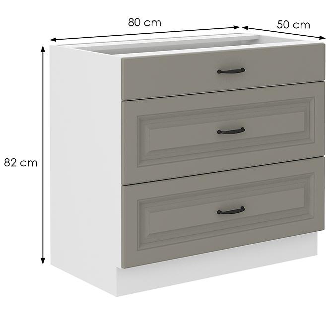 Stilo 80d 3s bb kuhinjski element 3 ladice 80x52x82 cm siva/bijela
