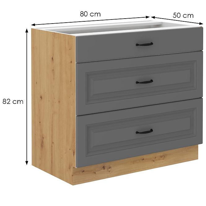 Stilo 80d 3s bb kuhinjski element 3 ladice 80x52x82 cm tamno siva/natur (artisan hrast)