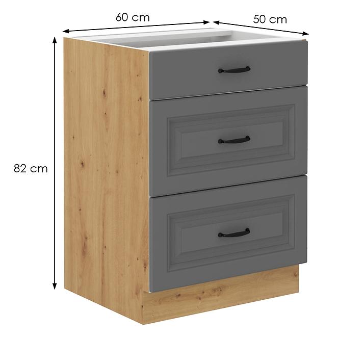 Stilo 60d 3s bb kuhinjski element 3 ladice 60x52x82 cm tamno siva/natur (artisan hrast)