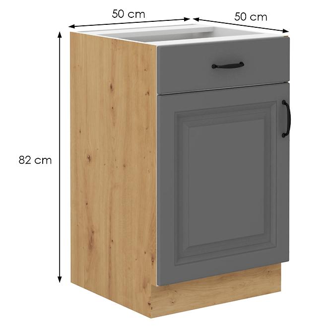 Stilo 50d 1f 1s bb  kuhinjski element 1 vrata+ 1 ladica  50x52x82 cm tamno siva/ natur (artisan hrast)