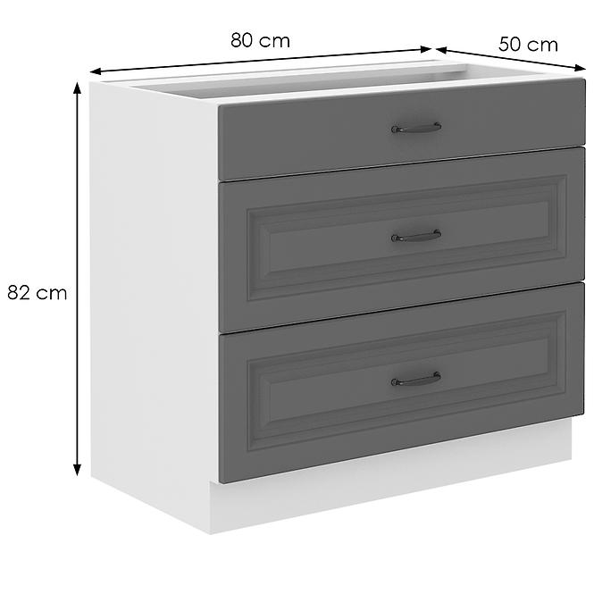 Stilo 80d 3s bb kuhinjski element 3 ladice 80x52x82 cm tamno siva/bijela
